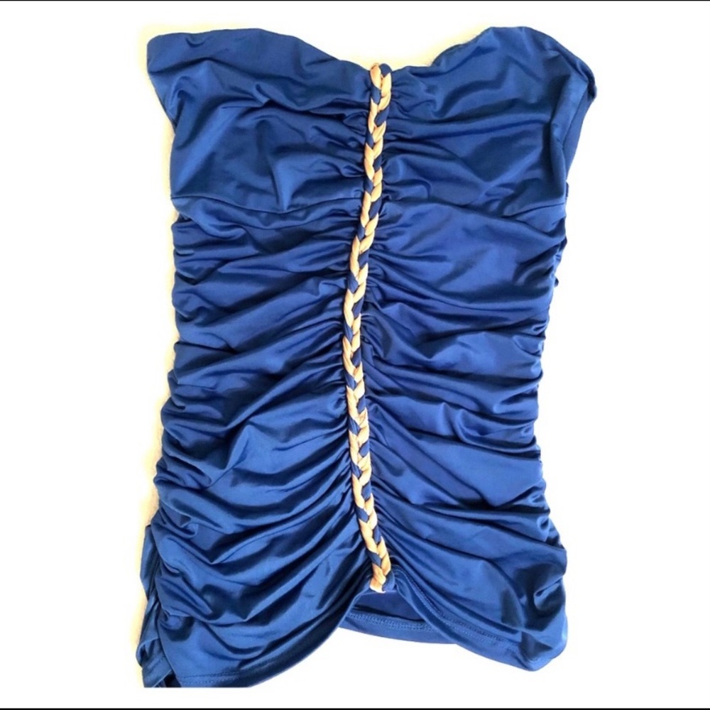 Blue Tube Top with Gold Braiding sz S